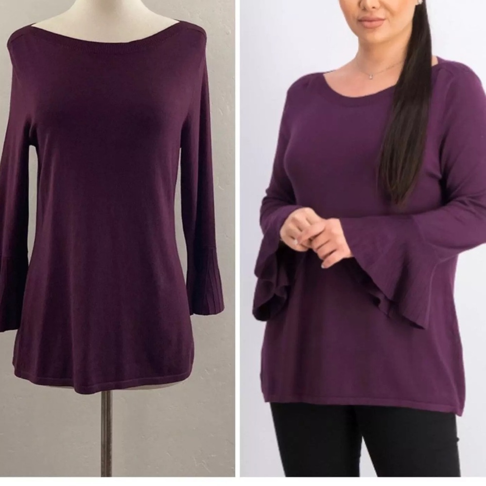 Stitch Fix 41 Hawthorn Tamzen Bell Sleeve Pullover Sweater Top Green Sz L - Picture 13 of 14
